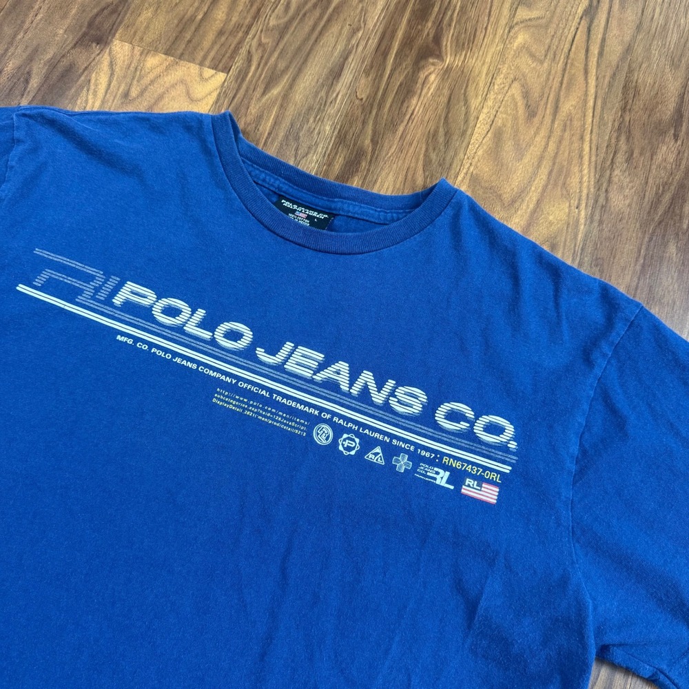Polo Jeans Co Y2K Vtg Ralph Lauren Blue Graphic T-Shirt Mens Large Streetwear